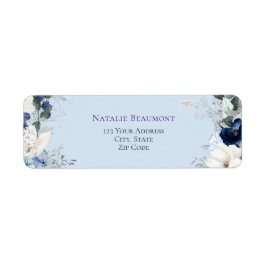 Etiqueta Floral de Cor Azul Elegante