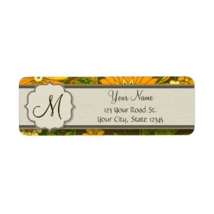 Etiqueta Floral de Laranja Retro e Selva de Oliva com Monog