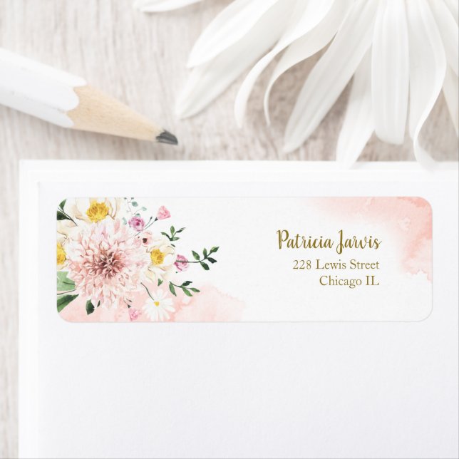 Etiqueta Floral em aquarela com rubor rosa (Insitu)