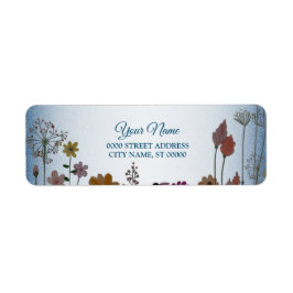 Etiqueta Floral Garden Blue Glitter Wedding Return Address