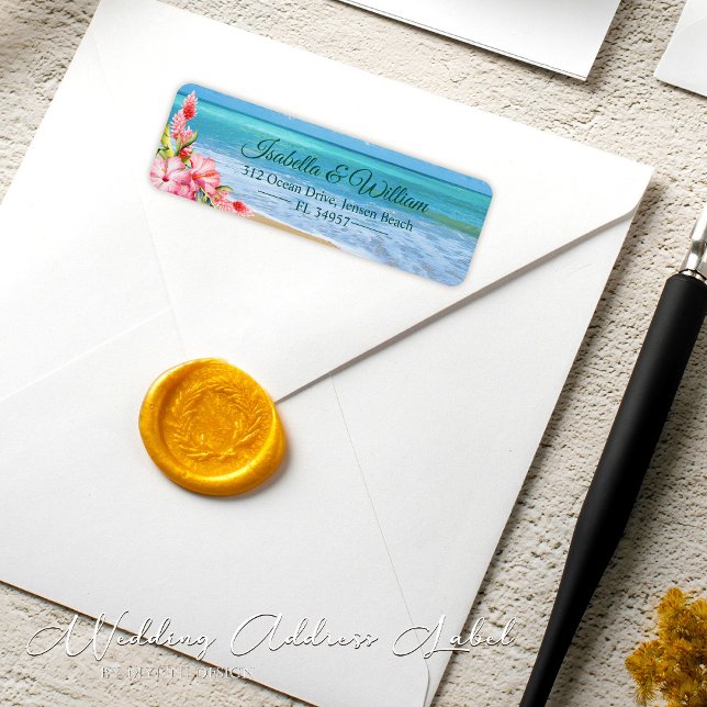 Etiqueta Floral Hibiscus Tropical Beach Casamento Address (Criador carregado)