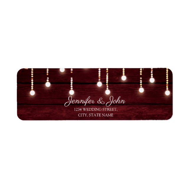 Etiqueta Floral Maroon Wooden Rustic Wedding Endereço de De (Frente)