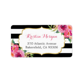 Etiqueta Floral Moderno Roxo Vermelho Rosa Fúcsia Preto e B