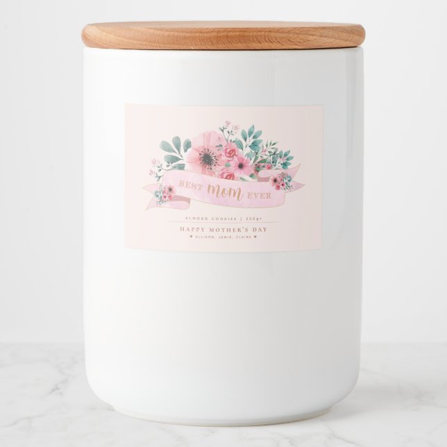 Etiqueta Floral Personalizada de Comida/Jar para a (Frente)
