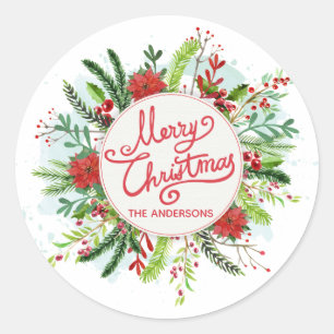 Etiqueta floral personalizada do Natal da grinalda