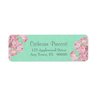 Etiqueta Floral Rosa Russo no Mint Green Burlap