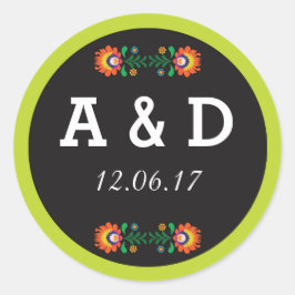 Etiqueta Floral Round Stickers Fiesta Mexicana