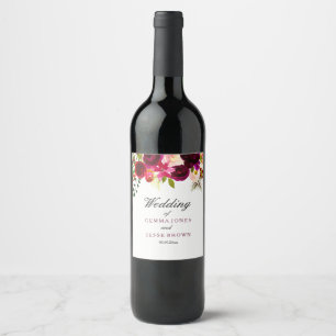 Etiqueta floral roxa vermelha do vinho do