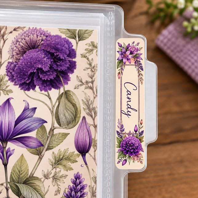 Etiqueta Floral Roxo (Recipe divider tab labels)