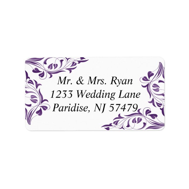 Etiqueta Floral Roxo Moderno | Casamento (Frente)