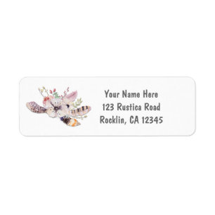 Etiqueta Floral Russo e Penas Boho Convite Chic