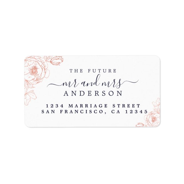 Etiqueta Floral Script Future Sr. Wedding Return Endereço (Frente)