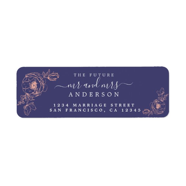 Etiqueta Floral Script Future Sr. Wedding Return Endereço (Frente)