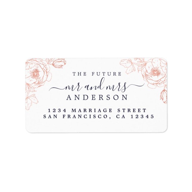 Etiqueta Floral Script Future Sr. Wedding Return Endereço (Frente)