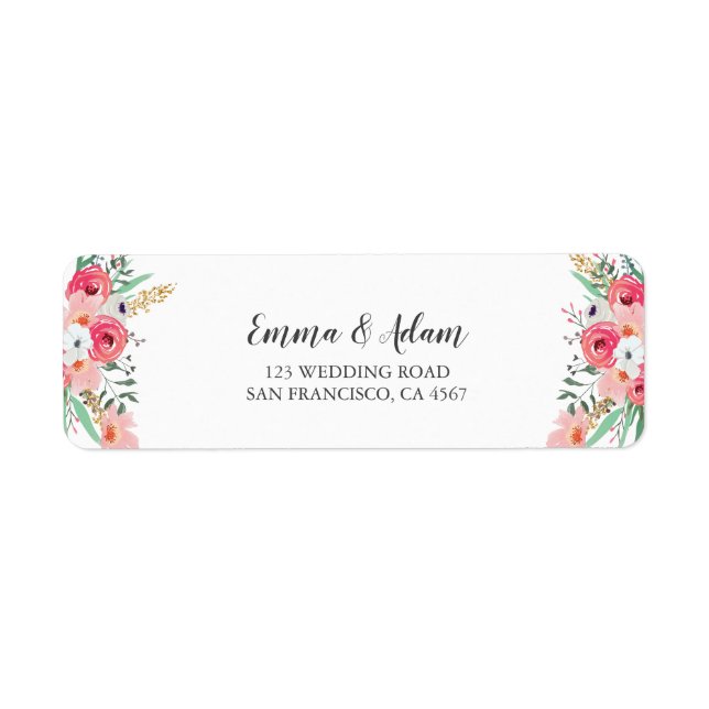 Etiqueta Floral Wedding Return Address Label Flowers Rosa (Frente)