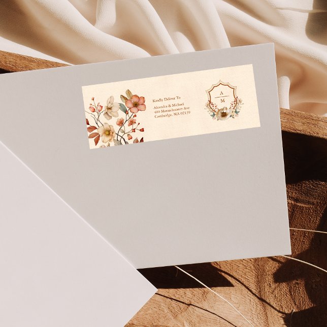 Etiqueta Floral Western Crest Monograma Wedding (Criador carregado)