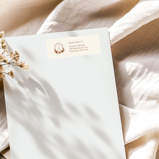 Etiqueta Floral Western Crest Monograma Wedding (Criador carregado)