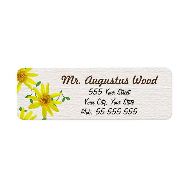 Etiqueta Floral Yellow Flower Brown Name on White Structure (Frente)