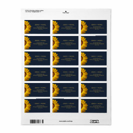 Etiqueta Flores amarelas no Monograma de fundo azul Marinho