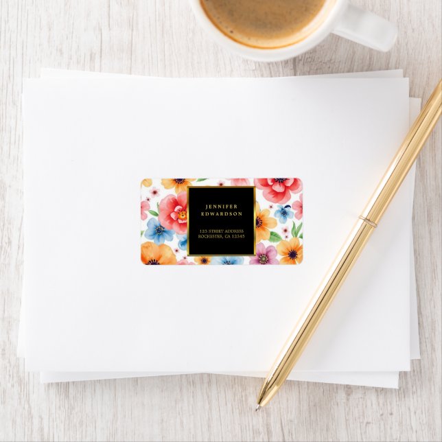 Etiqueta Flores aquáticas douradas endereço de retorno pret (Insitu)