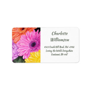 Etiqueta Flores coloridas do Gerbera no endereço da
