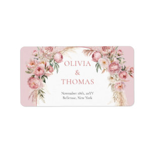 Etiqueta Flores cor-de-água pinceladas flores cor-de-rosa