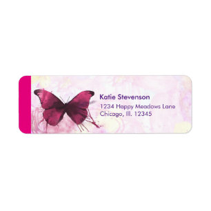 Etiqueta Flores de Aquarela rosa e amarela com borboleta