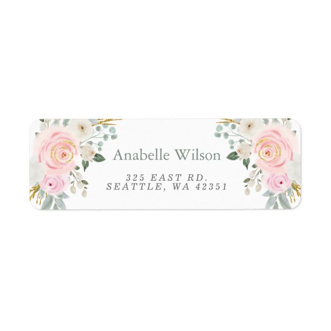 Etiqueta Flores de Aquarela Sage Rosa Floral (Frente)