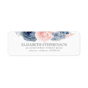 Etiqueta Flores de Cores de Água Azuis e Blush Elegantes