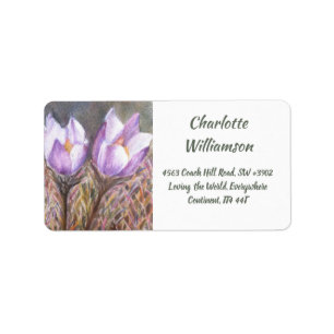Etiqueta Flores de Crocus primavera no Endereço de Aquarela