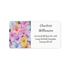 Etiqueta Flores de Gladiola Coloridas no Endereço de Aquare