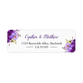 Etiqueta Flores de Impressão de Cores de Água Violeta Roxas