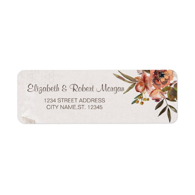 Etiqueta Flores de Outono em Aquarela Casamento (Frente)