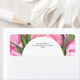 Etiqueta Flores de peônia aquarela