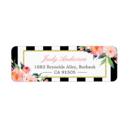 Etiqueta Flores de Peônias de Aquarela Flores Brancas Preta