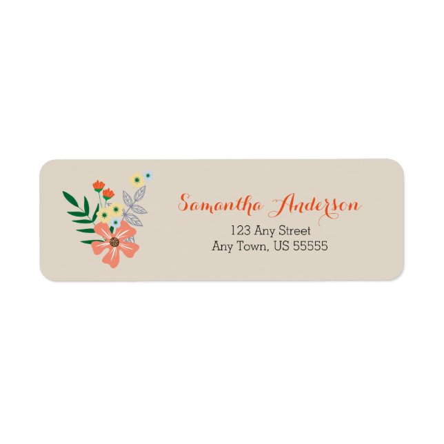 Etiqueta Flores Desenhadas Pêssego, Personalizadas (Frente)