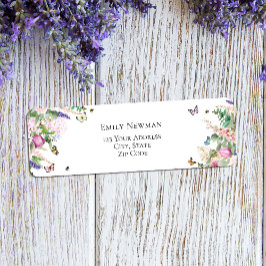 Etiqueta Flores e Borboletas Púrpuras Elegantes