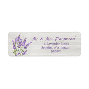 Etiqueta Flores roxas da lavanda na madeira