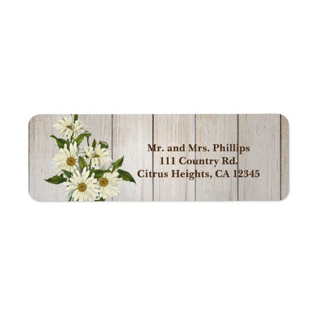 Etiqueta Flores Rustic Country Wood & Daisy (Frente)