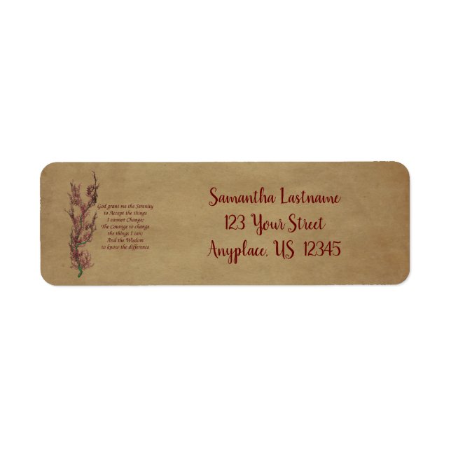 Etiqueta Flores Serenity Prayer Endereço Inspiracional (Frente)