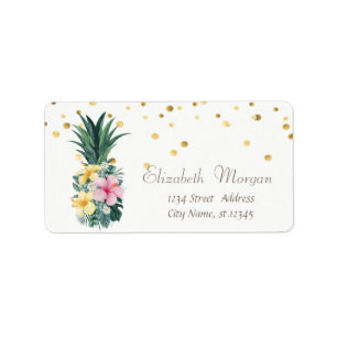 Etiqueta Flores Tropicais De Abacaxi, Faux Gold Foil Confet