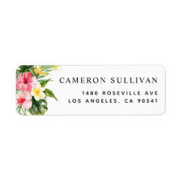 Etiqueta Flores tropicais de aquarela e Verão verde