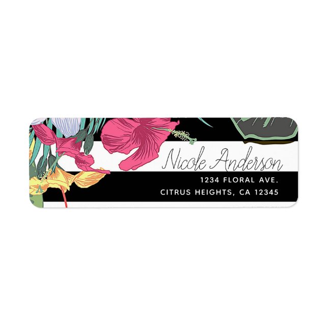 Etiqueta Flores Tropicais Deixam Estrias Brancas Negras (Frente)