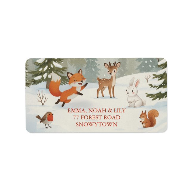 Etiqueta Floresta de Animais de Madeira de Natal (Frente)