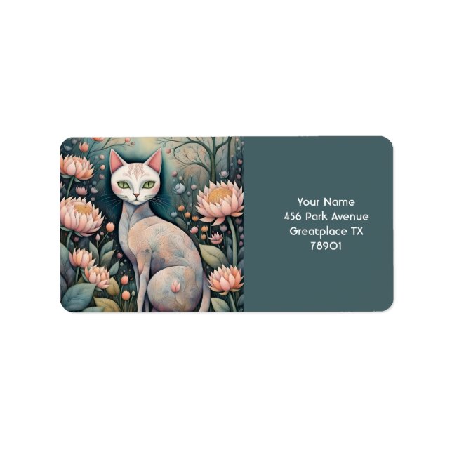 Etiqueta Floresta de Flores de Gato Fantasy (Frente)