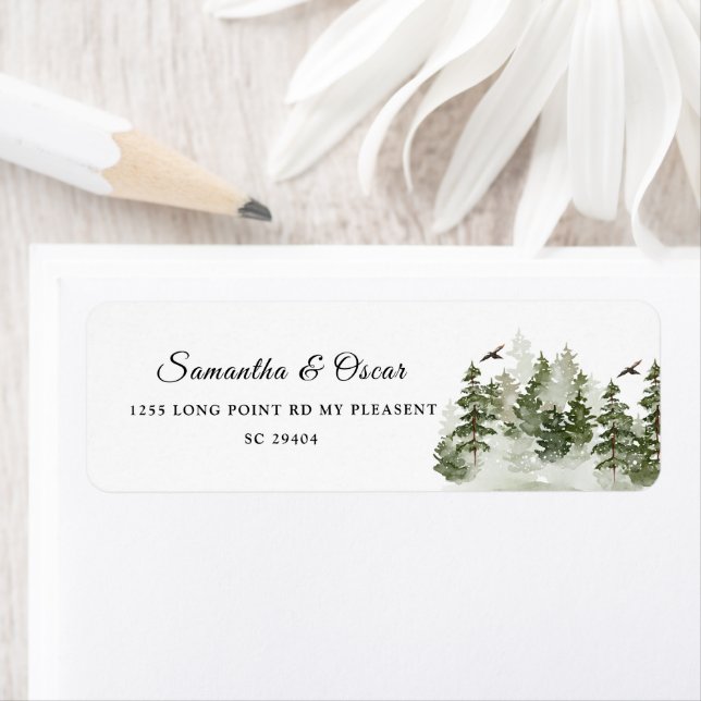 Etiqueta Floresta Verde Moderna de Aquarela de inverno com  (Insitu)