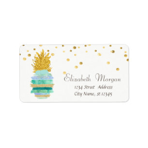 Etiqueta Folha de Ouro de Abacaxi Verde Confetti