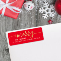 Folha ouro de script de feliz no endereço de Natal