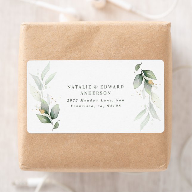 Etiqueta Folhagem de aquarela, etro metálico-dourado modern (Insitu)