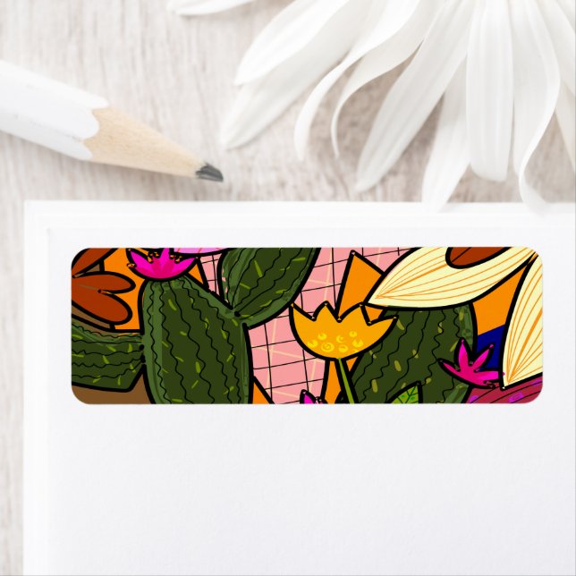Etiqueta Folhas e flores tropicais abstratas  (Insitu)
